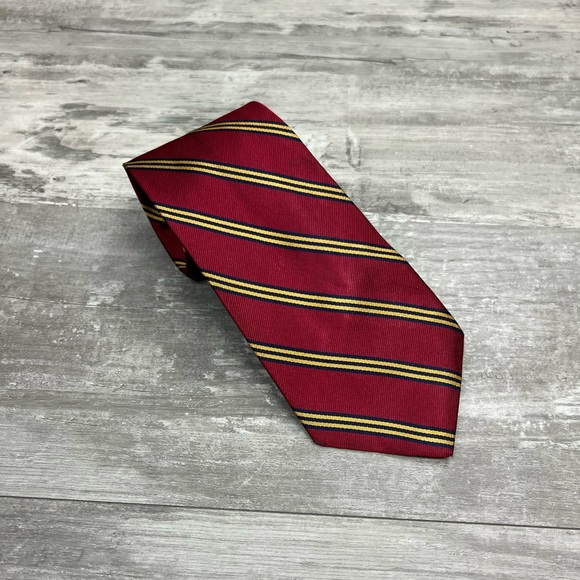 Brooks Brothers Other - Brooks Brothers Red w/ Gold & Navy Stripe Silk Tie
